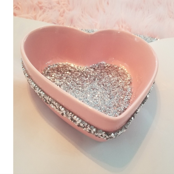 Pink Rhinestone heart dish jewelry Tray - Picture 2 of 7